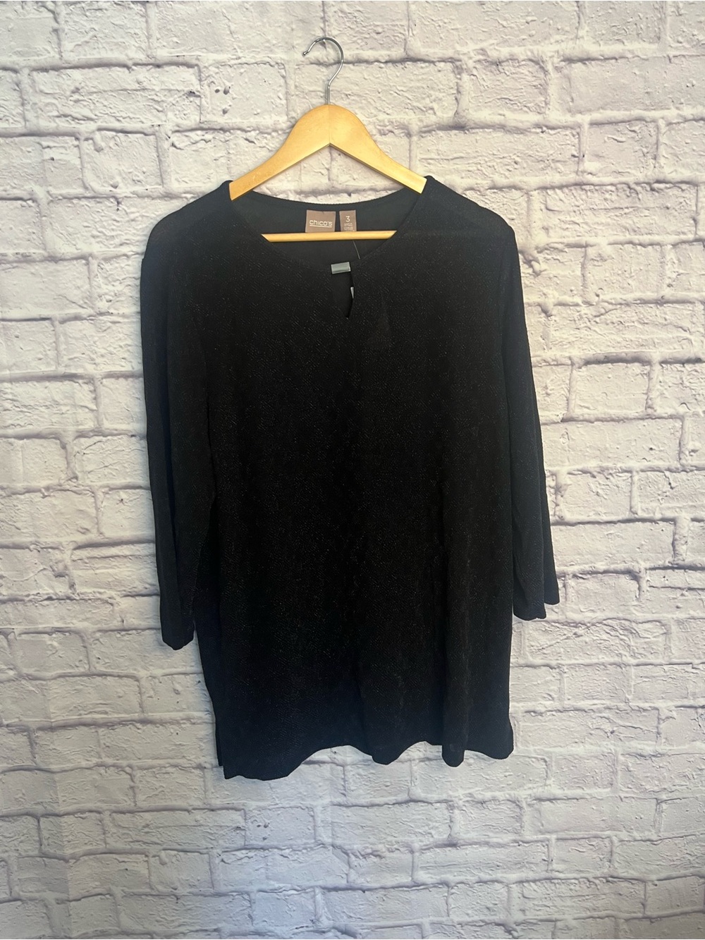 Chico’s Sonya Black Metallic Jacquard Tunic Top Size 3 (XL) NWT